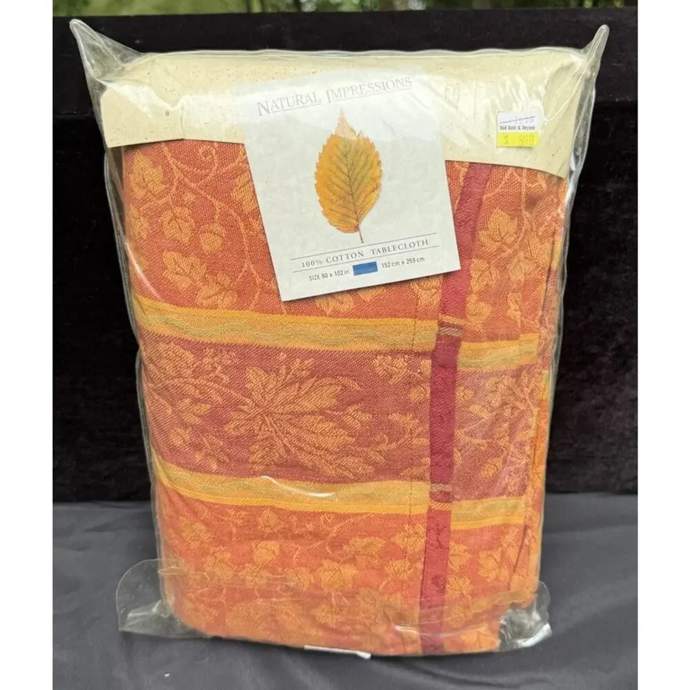 New Vtg Natural Impressions Fall Thanksgiving Cotton Tablecloth 60
